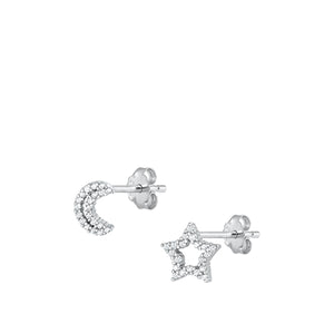 Sterling Silver Jewel Star Moon Stud