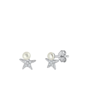 Sterling Silver Pearl Starfish Studs