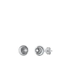 Load image into Gallery viewer, Sterling Silver Cresent Moon Circle Studs
