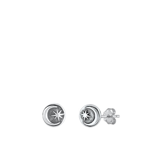 Sterling Silver Cresent Moon Circle Studs