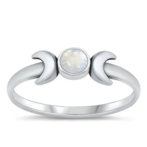 Sterling Silver Moonstone Duo Moon Stacking Ring