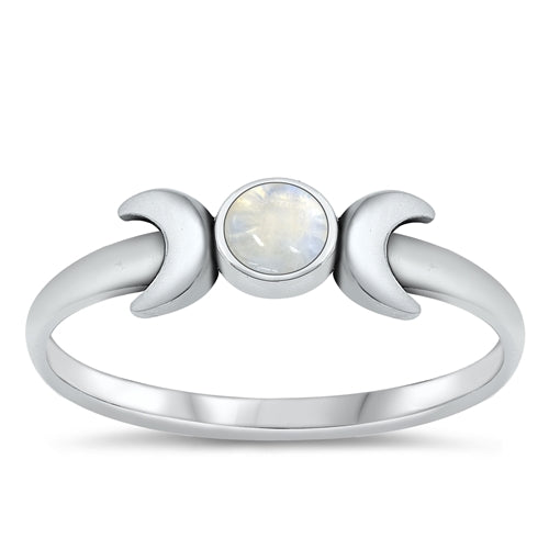 Sterling Silver Moonstone Duo Moon Stacking Ring