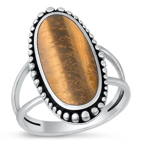 Sterling Silver Tigers Eye Full Dot Frame Ring