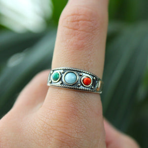 Sterling Silver Trio Chakra Ring