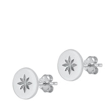 Load image into Gallery viewer, Sterling Silver Circle Star Engraved Studs
