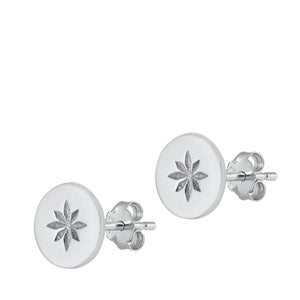 Sterling Silver Circle Star Engraved Studs