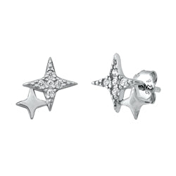 Sterling Silver Double Star Jewel Studs