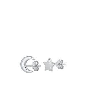 Sterling Silver Star and Moon Studs