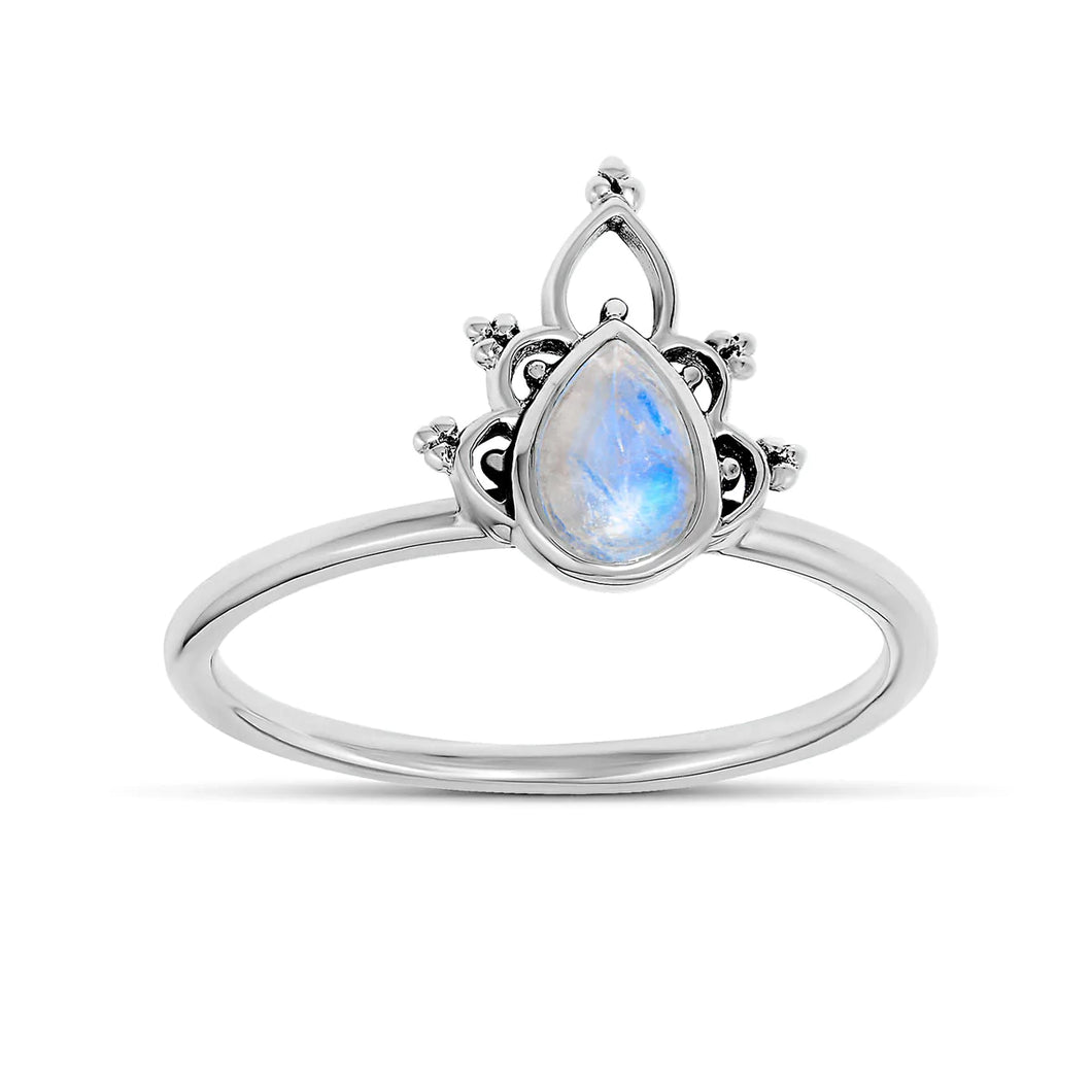 Sterling Silver Moonstone Petal Henna Ring