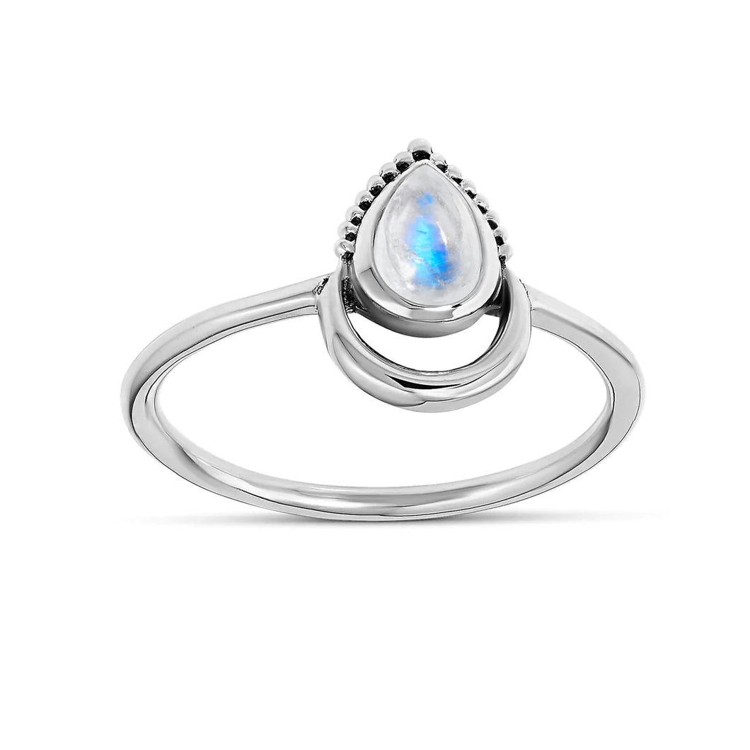 Sterling Silver Moonstone Petal Henna Ring