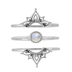 Sterling Silver Moonstone Trio Petal Henna Set