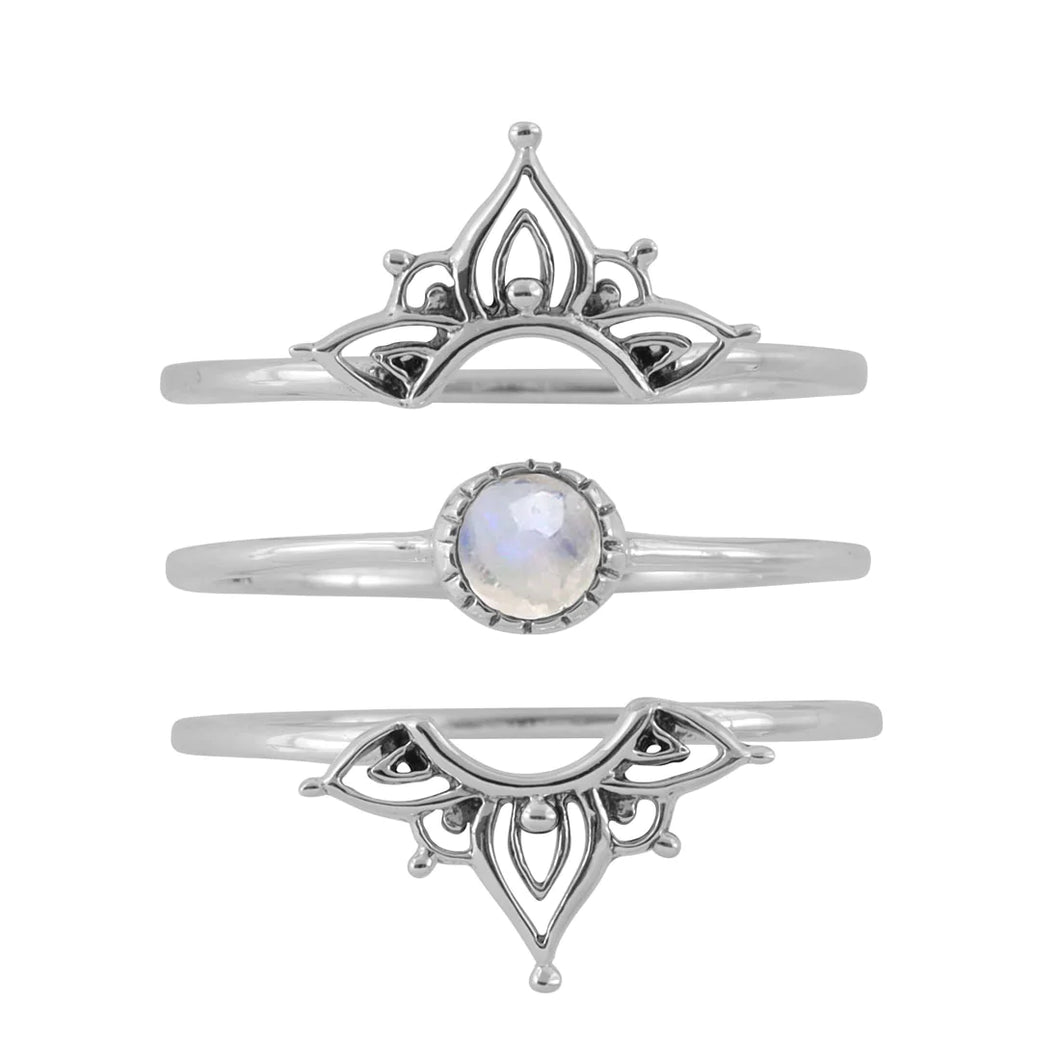 Sterling Silver Moonstone Trio Petal Henna Set