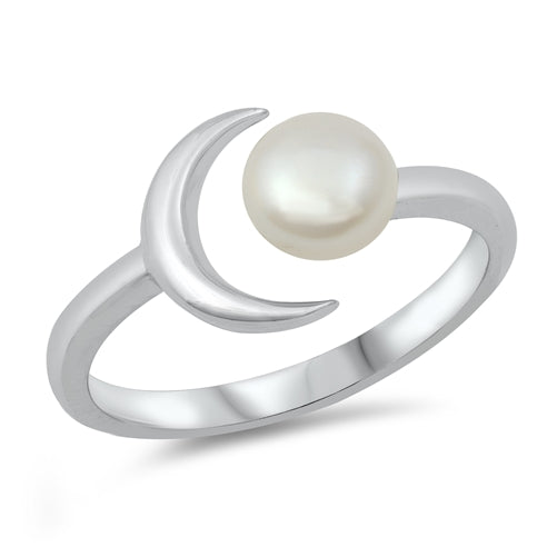 Sterling Silver Moon and Pearl Ring