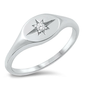 Sterling Silver Star Signet Engraved Jewel Ring