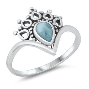 Sterling Silver Larimar Crystal Henna Point Ring