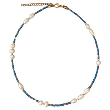 Load image into Gallery viewer, Pearl Blue Gemstone Beaded Gold Necklace
