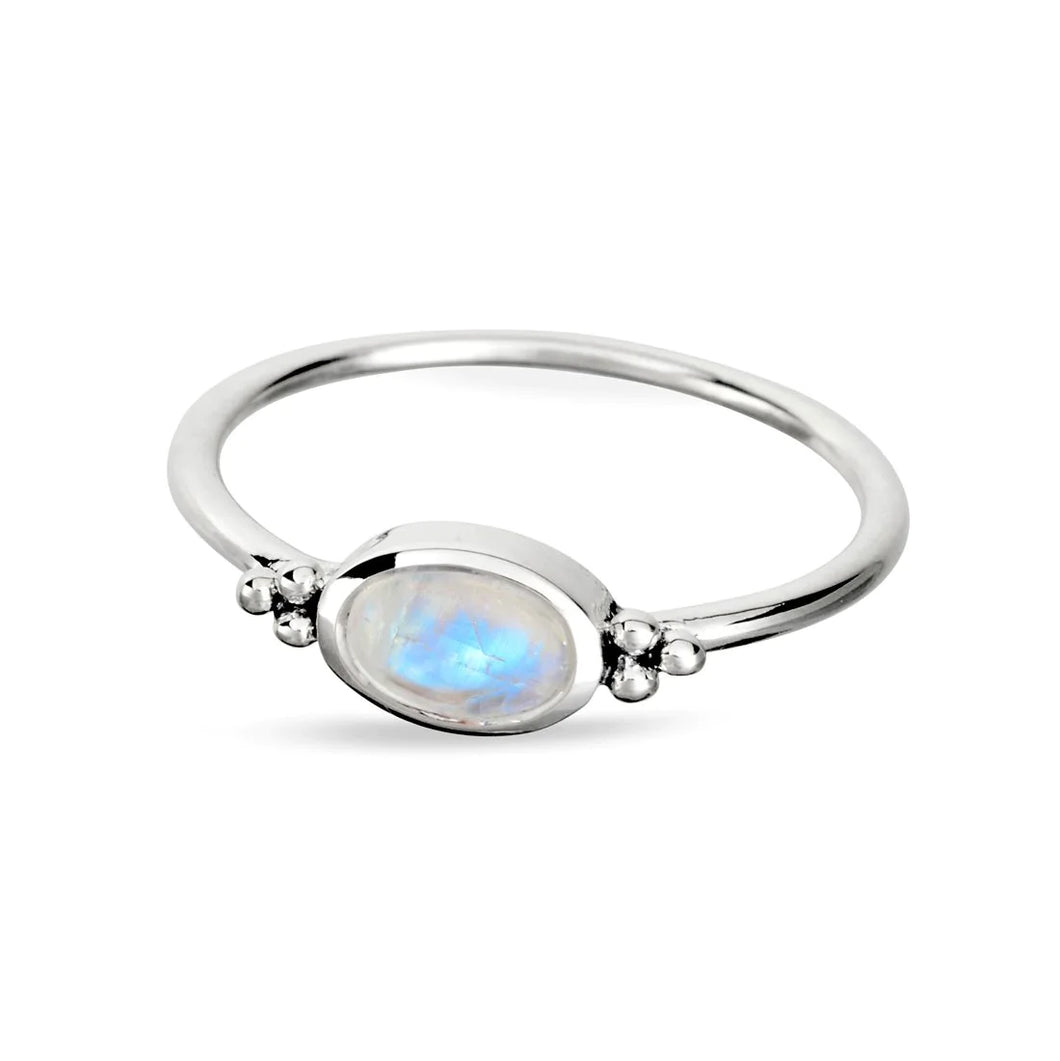 Moonstone Oval Trio Dot Side Ring