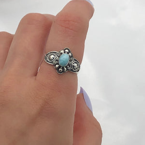 Sterling Silver Larimar Oval Crystal Ring