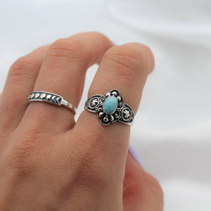 Sterling Silver Larimar Oval Crystal Ring