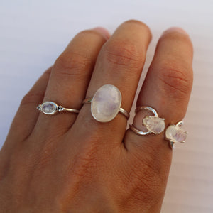 Moonstone Oval Trio Dot Side Ring