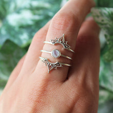 Load image into Gallery viewer, Sterling Silver Moonstone Trio Petal Henna Set
