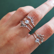 Load image into Gallery viewer, Sterling Silver Moonstone Trio Petal Henna Set
