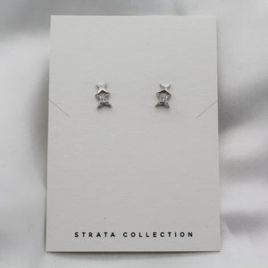 Sterling Silver Double Star Jewel Studs