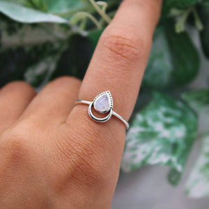 Sterling Silver Moonstone Petal Henna Ring