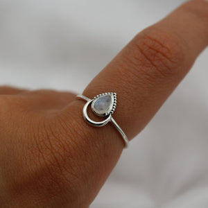 Sterling Silver Moonstone Petal Henna Ring