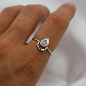 Sterling Silver Moonstone Petal Henna Ring