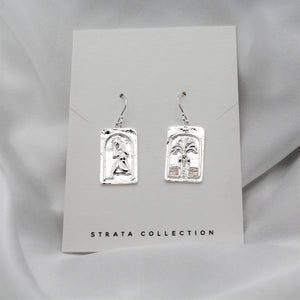 Sterling Silver Palm Tree Slab Boho Dangle Earring