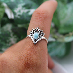 Sterling Silver Larimar Crystal Henna Point Ring