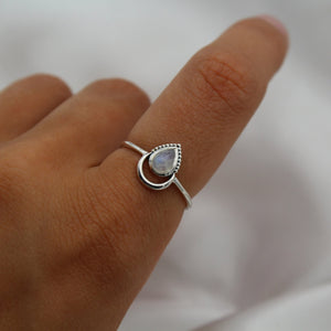 Sterling Silver Moonstone Petal Henna Ring