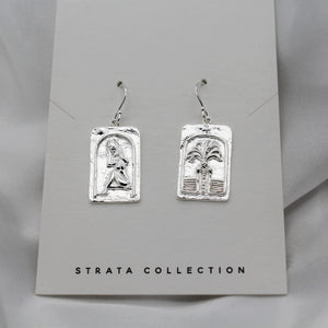 Sterling Silver Palm Tree Slab Boho Dangle Earring