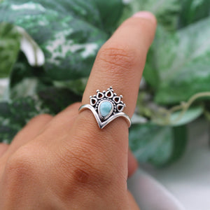 Sterling Silver Larimar Crystal Henna Point Ring