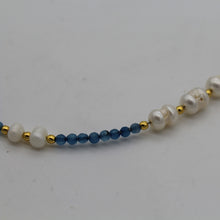 Load image into Gallery viewer, Pearl Blue Gemstone Beaded Gold Necklace
