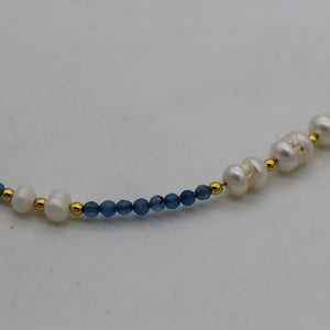 Pearl Blue Gemstone Beaded Gold Necklace