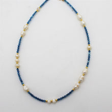 Load image into Gallery viewer, Pearl Blue Gemstone Beaded Gold Necklace
