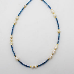 Pearl Blue Gemstone Beaded Gold Necklace