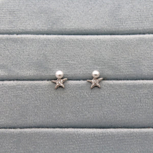 Sterling Silver Pearl Starfish Studs