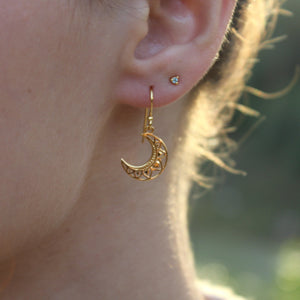 18K Gold Vermeil Henna Moon Dangle Earring