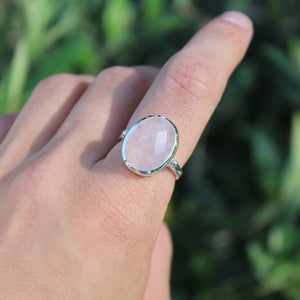 Sterling Silver X-Large Rose Quartz Petal Ring