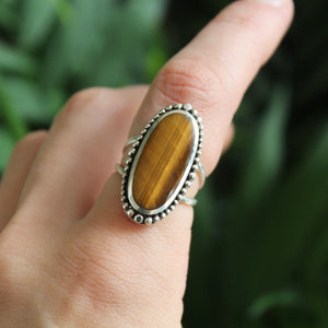 Sterling Silver Tigers Eye Full Dot Frame Ring