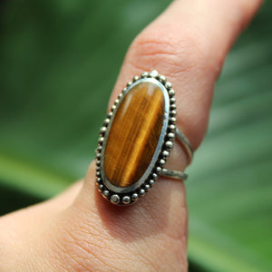 Sterling Silver Tigers Eye Full Dot Frame Ring