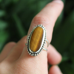 Sterling Silver Tigers Eye Full Dot Frame Ring