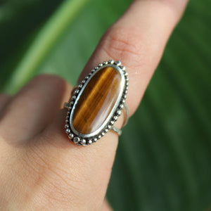 Sterling Silver Tigers Eye Full Dot Frame Ring