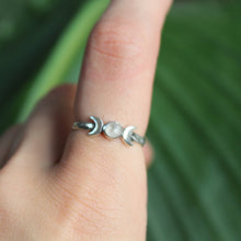 Load image into Gallery viewer, Sterling Silver Moonstone Duo Moon Stacking Ring
