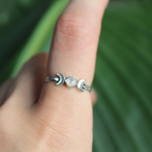 Sterling Silver Moonstone Duo Moon Stacking Ring