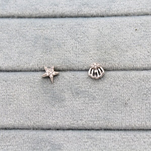 Sterling Silver Jewel Shell Star Stud