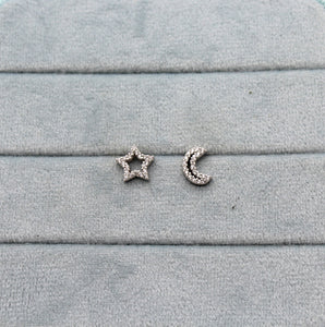 Sterling Silver Jewel Star Moon Stud